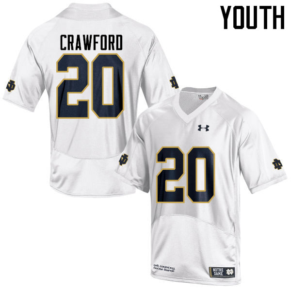 Youth NCAA Notre Dame Fighting Irish #20 Shaun Crawford Stitched College Under Armour Authentic White Football Jersey KR10N81CN